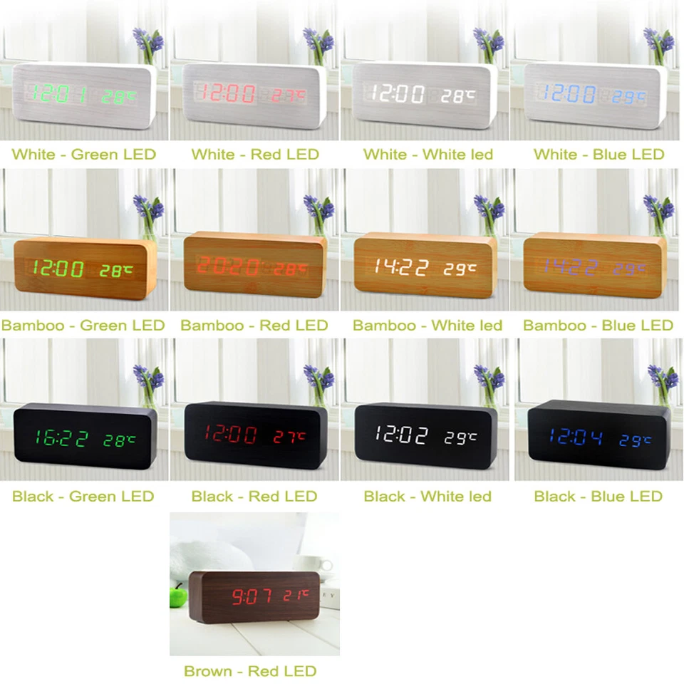 Цифровой светодиодный настольный будильник с большим зеркальным дисплеем USB-повтор режима температуры - Изображение 4 из 4