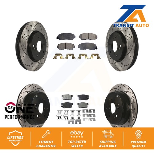 Front Rear Coated Drilled Slotted Disc Brake Rotor Ceramic Pad Kit For