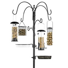 Bird Feeders Feeding Station 6-Hook Steel Multi-Feeder Stand 4 Feeders 89-inch