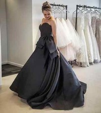 Black Satin Gothic Wedding Dresses Sweetheart Vintage A-line Bridal Gowns Train