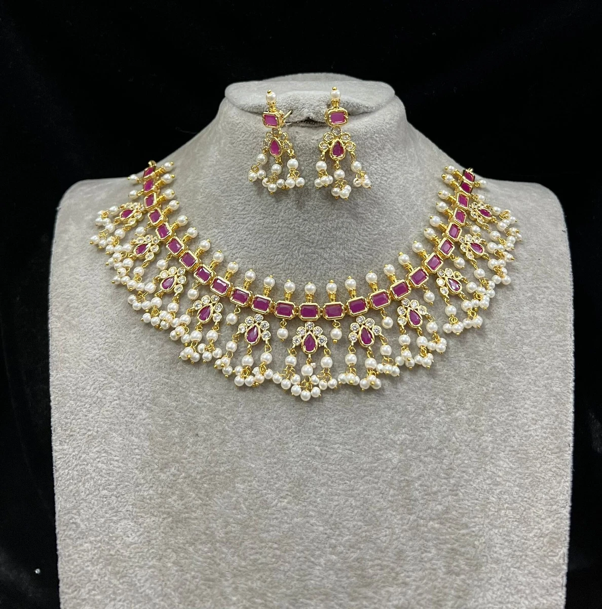 Red stone necklace set deals