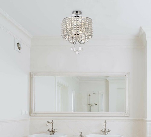 Round Crystal Shade Flush Mount 4 Light Dining Room Bedroom or Bathroom Lighting - Picture 2 of 9