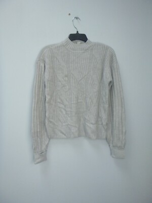 St. John's Gray Mock Neck Cable Knit Pullover Sweater Wmn's Sz XS Balloon Sleeve