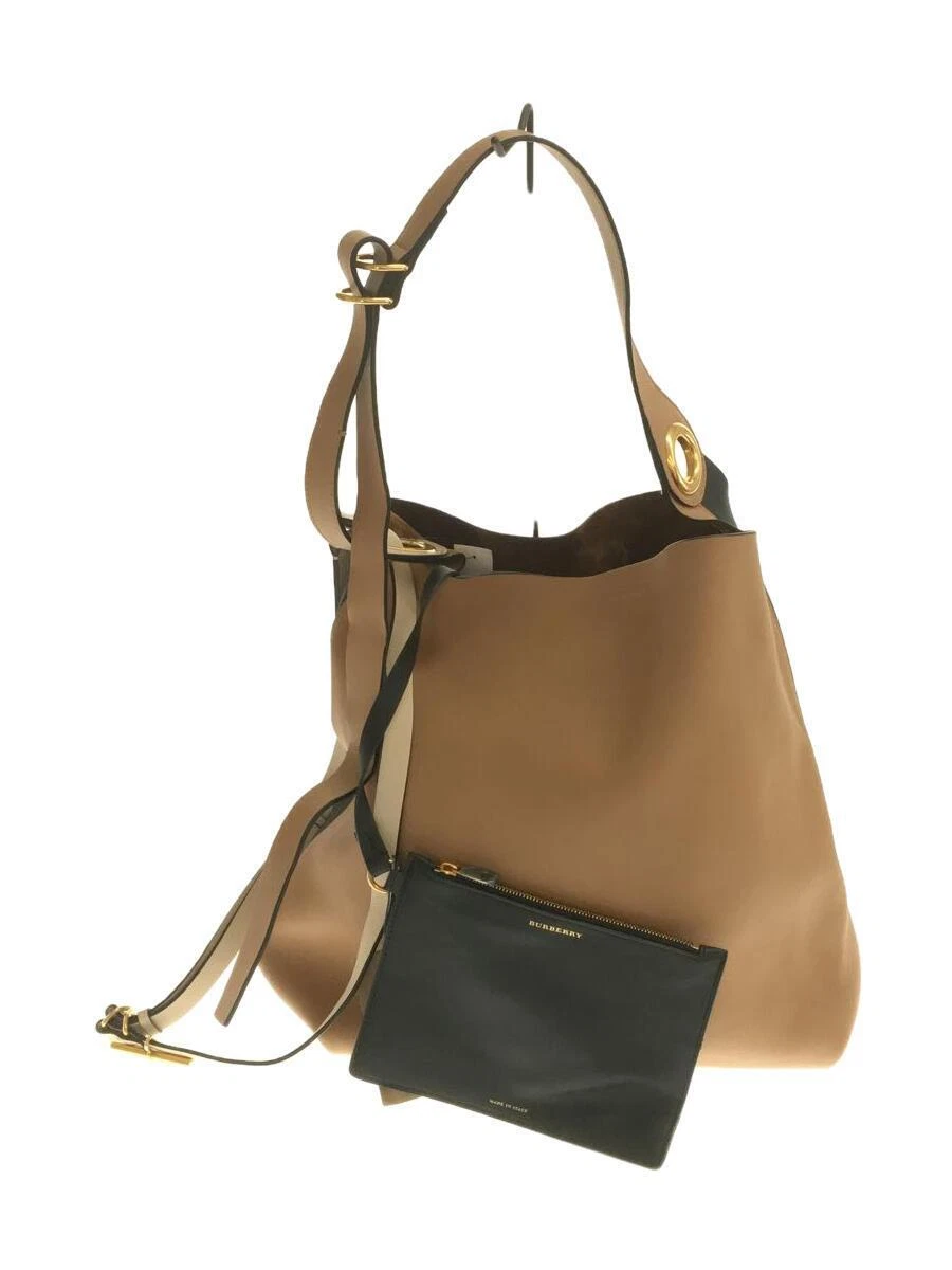 BURBERRY Light Camel Leather Grommet Detail Hobo Bag brown leather with tag