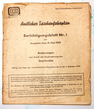 Bundesbahn -Kursbuch -Amtlicher Taschenfahrplan BD Saarbrücken Berichtigung 1959