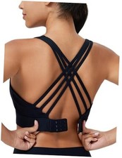 High Impact Sports Bra for Women High Support Molded Cups Strappy Medium Black