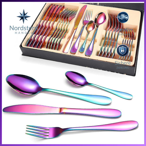Besteckset 24 Tlg Edelstahl Bunt FüR 6 Personen Essbesteck Set 6 StüCk-image