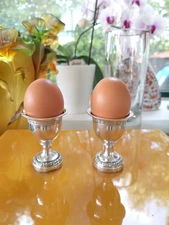 Solid Silver Pair Of Egg Cups Solid Silver 1819-1838 Old Man Hallmark