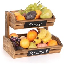 2-Tier Wooden Vegetables & Fruit Storage Rack Kitchen Basket Display Stand