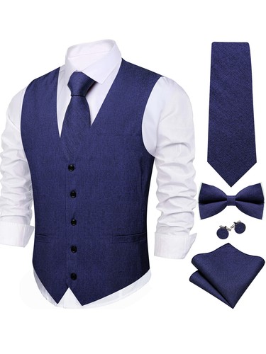 Men's Tuxedo Vest & Bowtie/Necktie Set, Classic Formal Waistcoat Paisley Floral - Picture 10 of 224