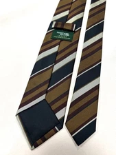 USED Tie Kamakura shirt tie striped yellow x navy LONDON made by Drakes Japan