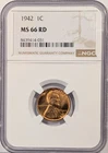 1942 Lincoln Cent Penny NGC MS-66 RD - A160
