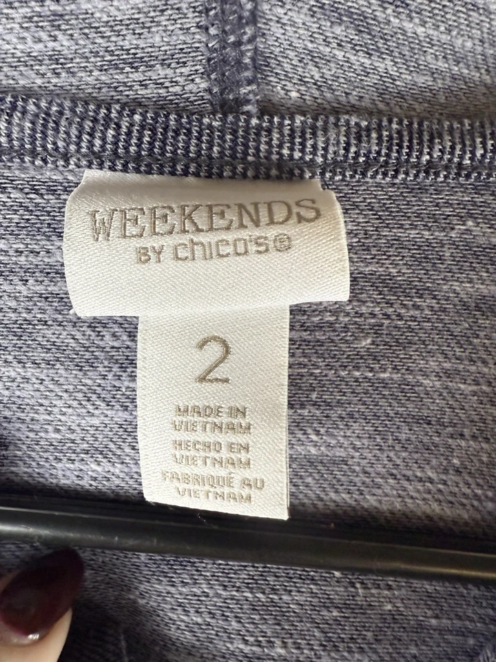 Weekends By Chicos Blue Zip Front Jacket Size 2 Large Hooded Pockets - Image 4 of 4