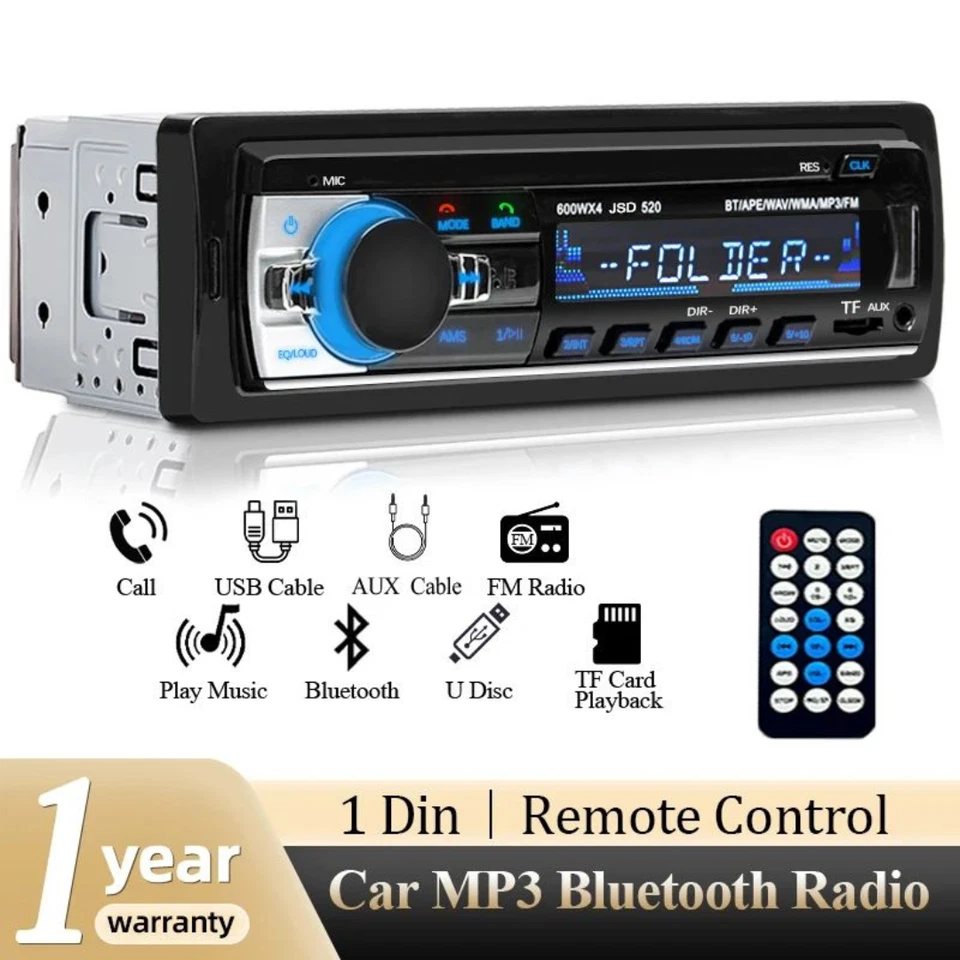 Autoradio Bluetooth 1DIN Stereo Auto 65Wx4 | MP3 USB SD AUX FM Radio | Display L - Immagine 2 di 4