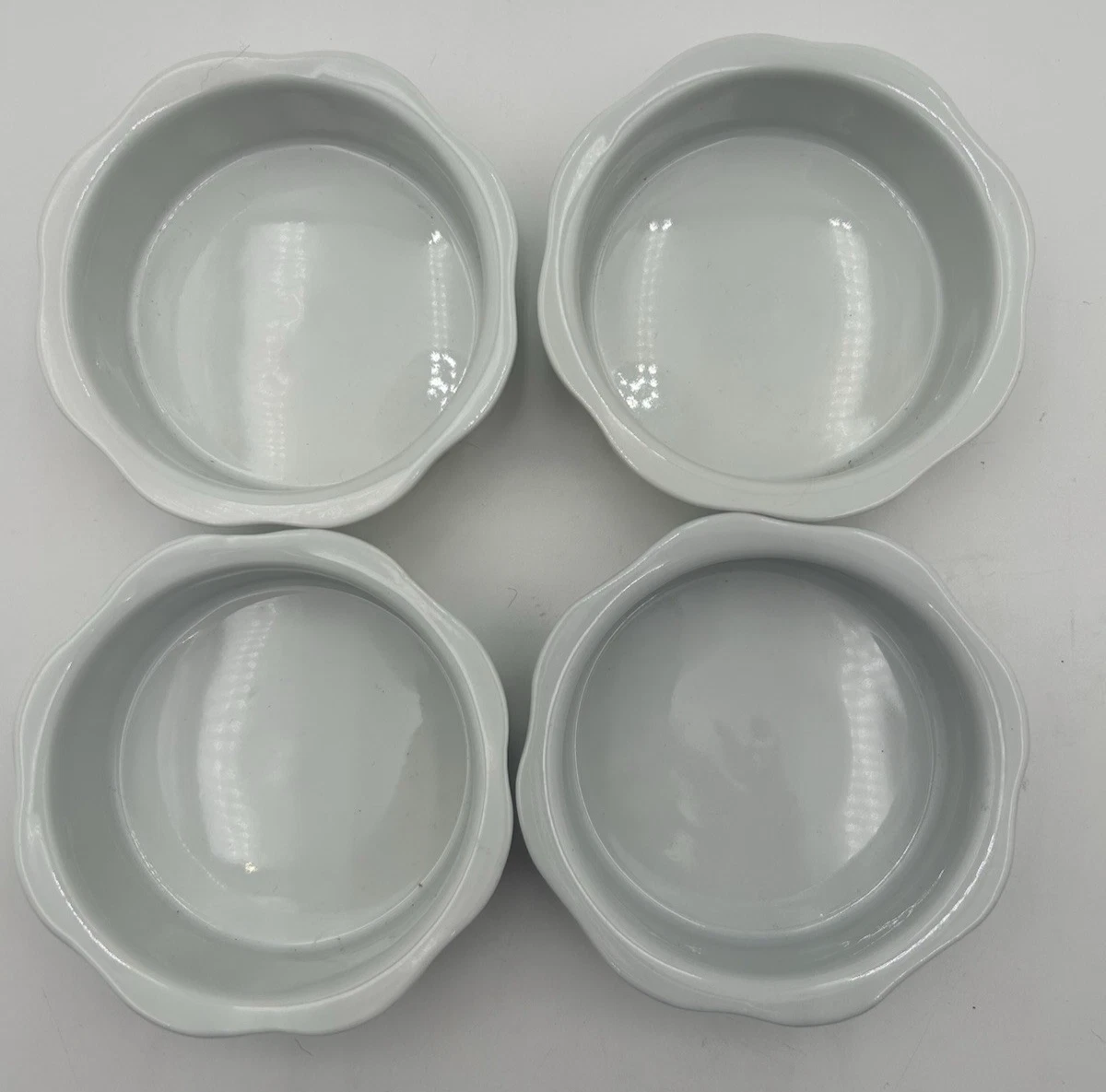 Set Of 4 Mini Stoneware Fluted Tart Flan Baking Dishes White 4x1.25”