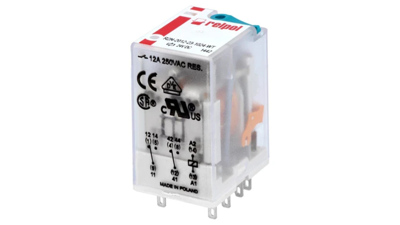 R2N2012231024WT Relay: Electromagnetic DPDT Coils: 24VDC 12A/250VAC /T2UK