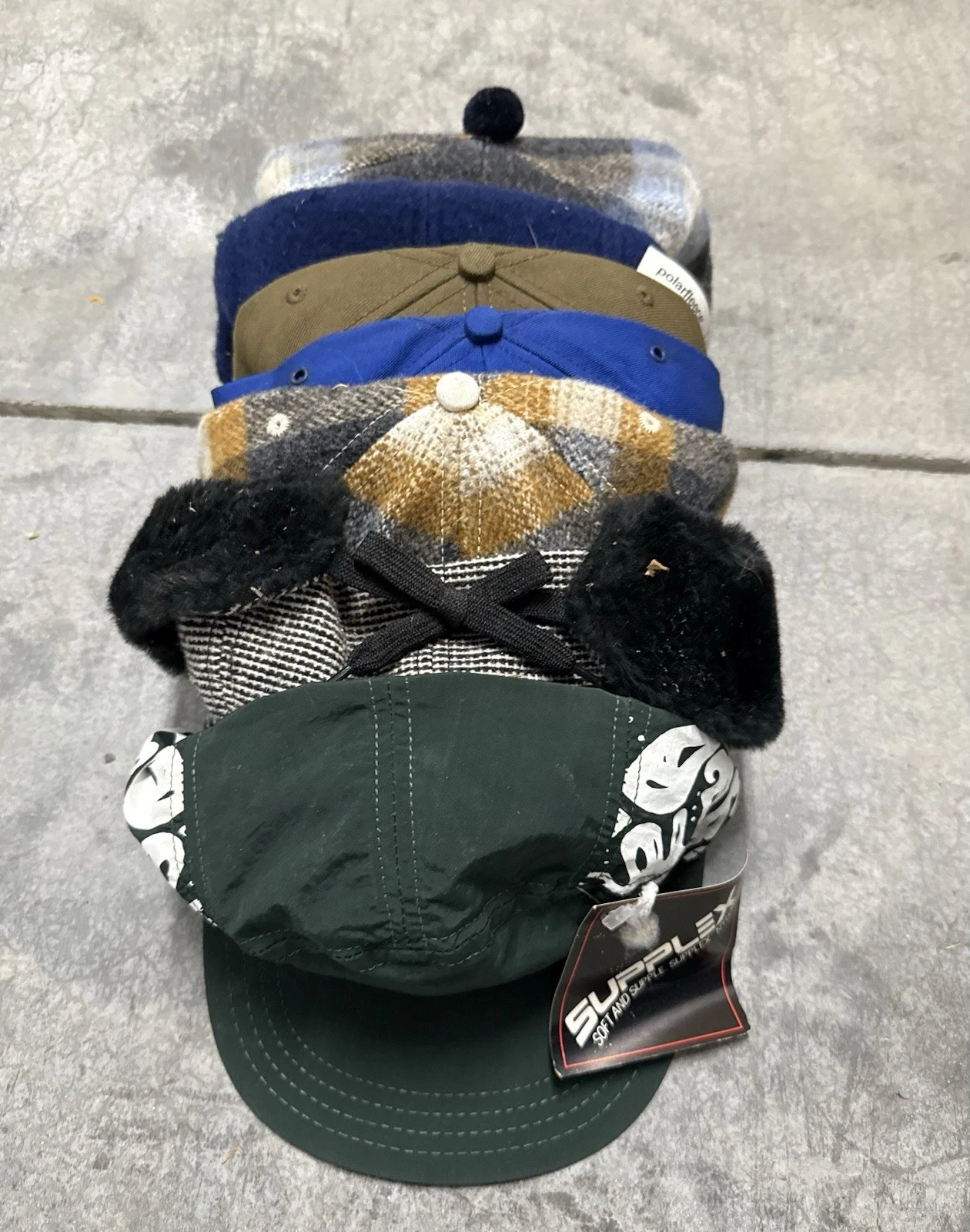 Lot Of 7 Vintage 1990s Blank Made In USA Hats Polar Fleece Wool Nylon Leather DS
