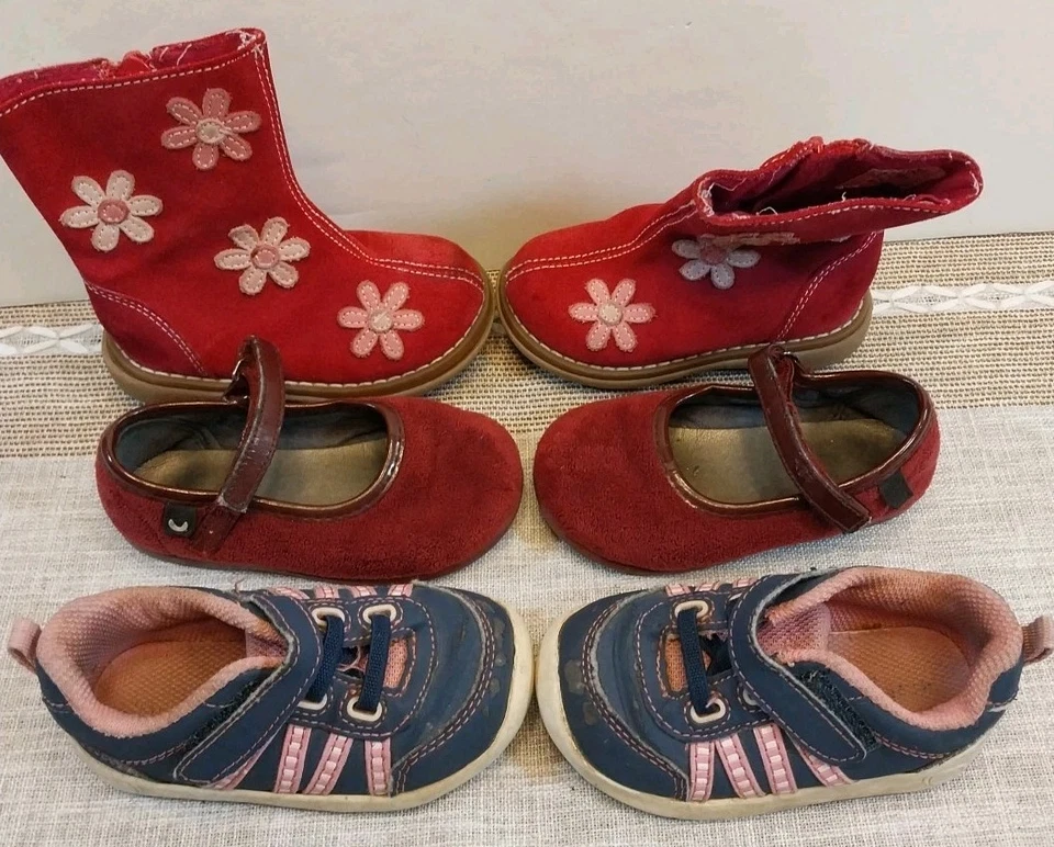 批量 3 pr 尺寸 5 Circo 热粉色麂皮绒靴子,红色 Victoria Velvet Mary Janes,H-tex — 第 2/4 张图片