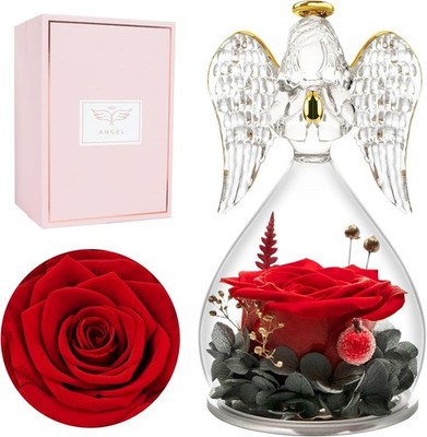 Ewige Rose mit Engel im Glas Geschenk Mutter Valentinstag Jahrestag Liebe Deko