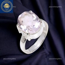 Sterling Silver Natural Pink Amethyst Boho Handmade Cocktail Ethnic Ring Size 6