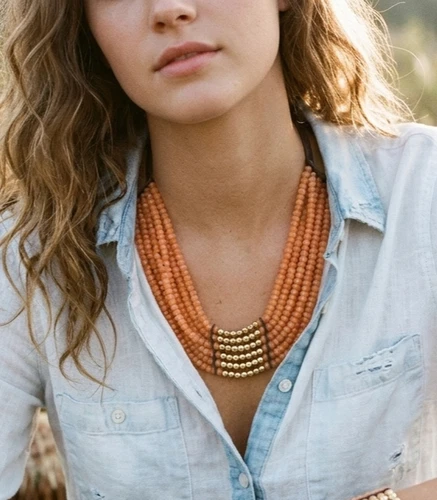 Lucky Brand Orange Carnelian Hammered Gold-Tone Bead Statement Necklace NWT $99 image 2