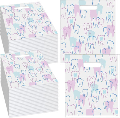 Aliceset 300 Pcs Tooth Merchandise Bags with Handles Plastic Dental Bags for Pat