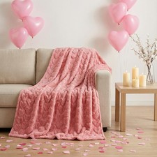 Pink Heart Throws Blanket for Women Love Heart Fuzzy Fleece Gift 60x50 Inch