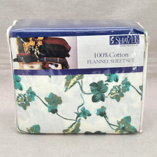 NOS SHAVEL 100 Cotton Flannel Queen Sheet Set VINTAGE Green Ivy Leaves New