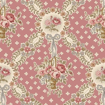 1800's Reproduction Cotton Fabric Summer House 1295 Rose Floral Basket
