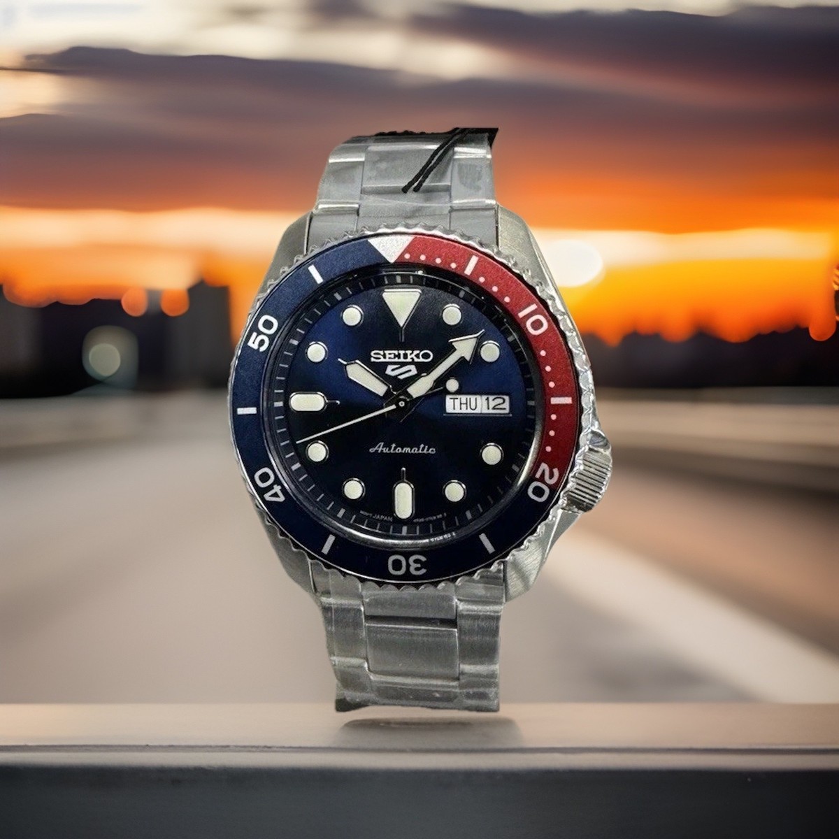 Seiko 5 Automatic Blue Dial Pepsi Bezel Steel Bracelet Men's Watch
