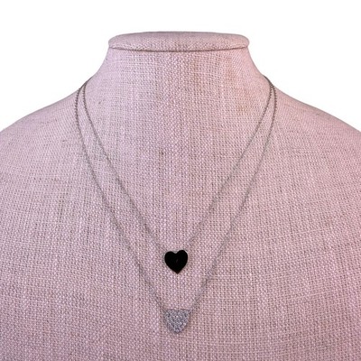 Tabitha Webb Sterling Silver Womens Double Heart Set Necklace W/ Cubic Zirconia