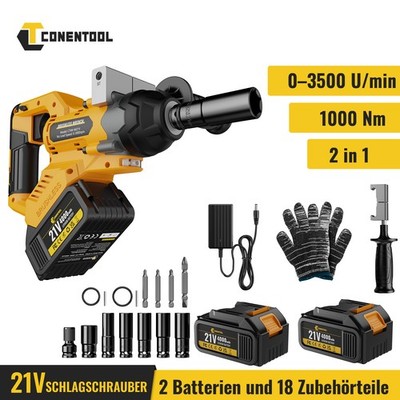 CONENTOOL Drehschlagschrauber 2×4.0Ah Akku Bürstenlos Schlagschrauber 1000Nm 21V
