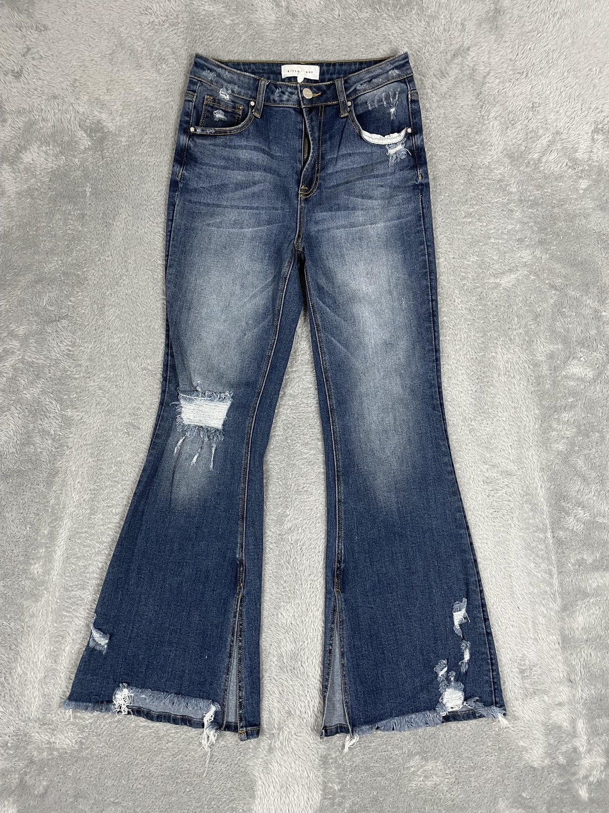 Risen Jeans Womens 9 29 Distressed Flare High Rise Split Hem Denim Pants