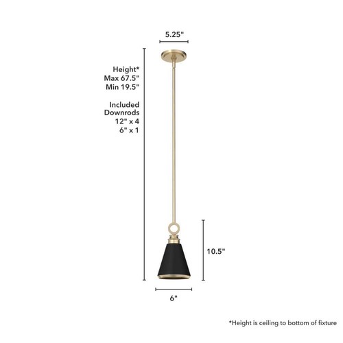Hunter Klein 1-Light Alturas Gold Mini Pendant Matte Black Metal Shade Island - Picture 5 of 8