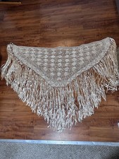 Vintage Hand Made Shawl Wrap Satin Ribbon Lace w Fringe Casual Boho