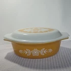 Vintage Pyrex 043 Butterfly Gold 1.5 Qt Oval Casserole Dish w Lid