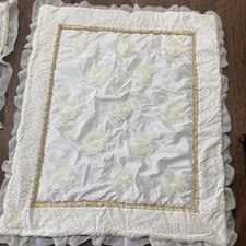 Peanut Shell Grace Floral Ivory Satin Ruffle Baby Crib Blanket /Skirt/Sheet