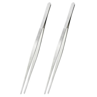 2 Pcs 12 Inch Stainless Steel Kitchen Tweezers Cooking Tongs for Culinary BBQ