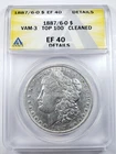 1887/6 O Vam 3 Morgan Silver Dollar ANACS XF 40 Details Cleaned Super Rare