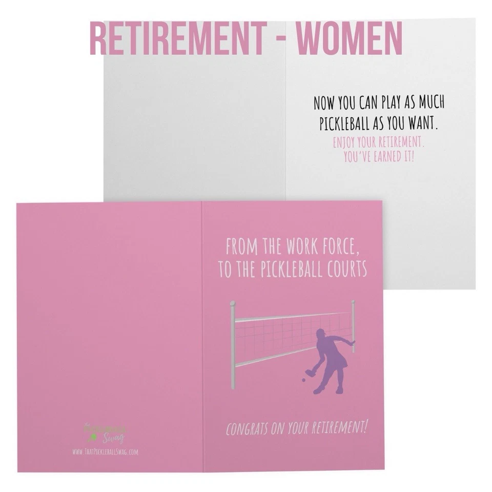 Pickleball Retirement Card Pack – 6 Cards (3 Women + 3 Men) – Greeting Cards - Image 2 of 4