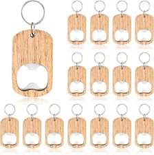 16Pcs Wooden Keychain Bottle Opener Blanks Wood Engraving Bulk Key Log color 