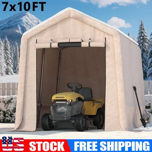 7x10 ft Portable Heavy Duty Outdoor Storage Shed with Roll-up Door & Vent -Khaki