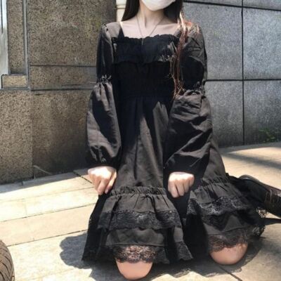 S-XXL Black Punk Grunge Mini Lace Dress Gothic Lolita Aesthetic Fashion  Wear NEW | eBay