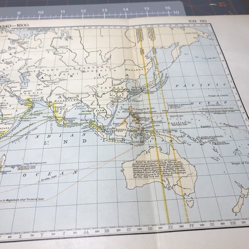 Year 1340-1600 Age of Discovery World 1910's Antique Color Map Folded Wall Art - Picture 3 of 12