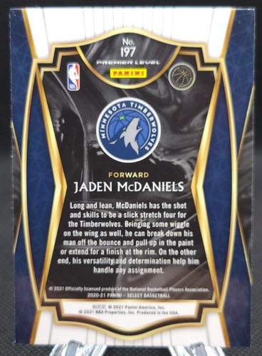 2020-21 Panini Select Blue Premier Level Jaden McDaniels RC Timberwolves #197 - Bild 2 von 2