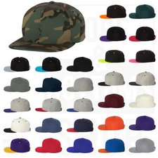 Yupoong Mens Wool Blend Flat Bill Snapback Cap Baseball Hat Adjustable - 6089M