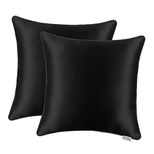 Pillow Covers Decorative Throw Pillow Cases Satin Fabric and 20x20 inch Black-image
