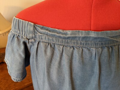 Kut From the Kloth Women 4 Off Shoulder Chambray Denim Dress Pockets