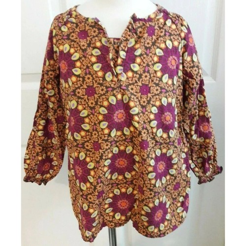 Hanna Andersson Girls Top Tunic Size 110 Pink Orange boho Long Sleeve Popover