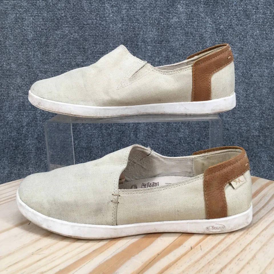 Chaco Zapatos Mujer 9 1217 Davis Mocasines de Conducción Zapatilla Deportiva Sin Cordones Beige Lona Foto 2 de 4